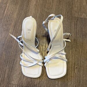 Zara White Elegant Heeled Sandals